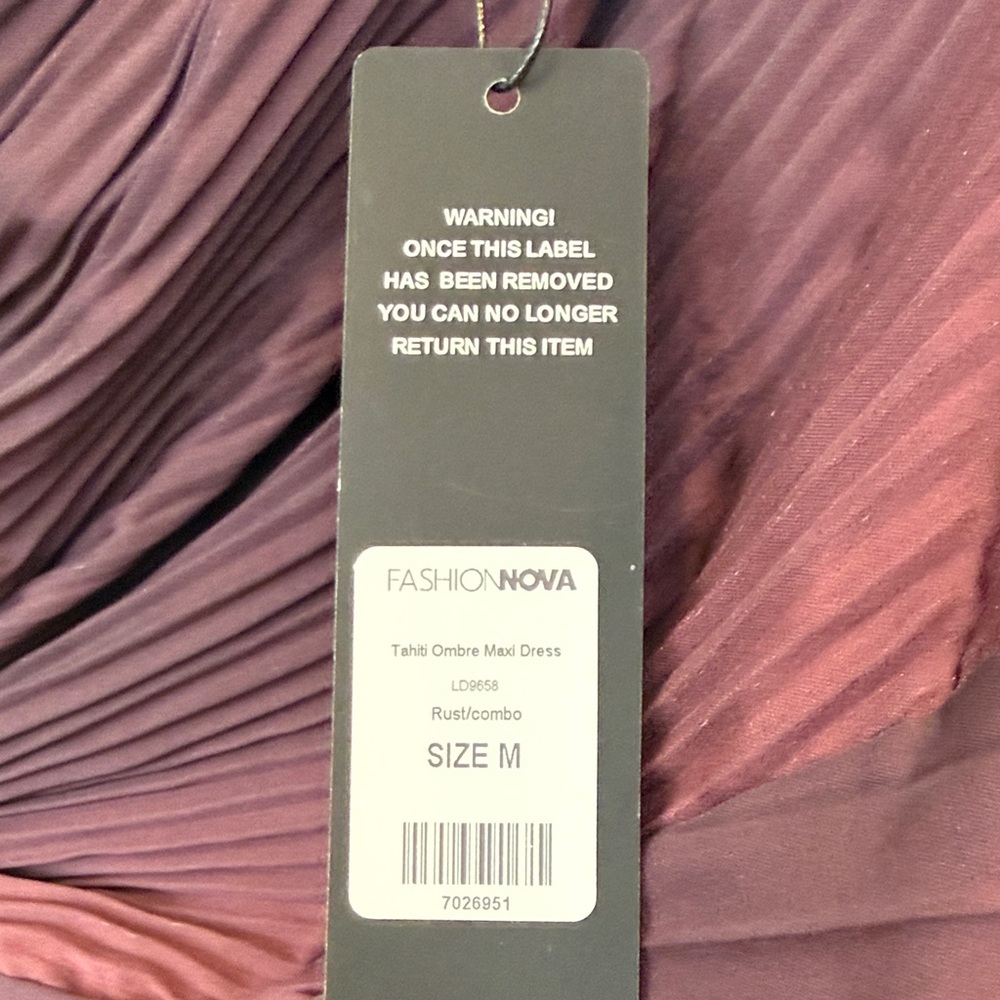 Fashion Nova One-Shoulder Ombre Pleated Gown in Burgundy-to-Pink - Picture 7 of 8